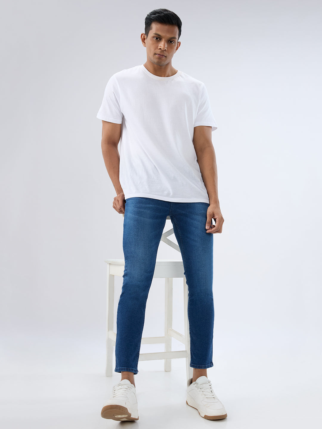 Spykar Mid Blue Slim Fit Mid Rise Jeans For Men