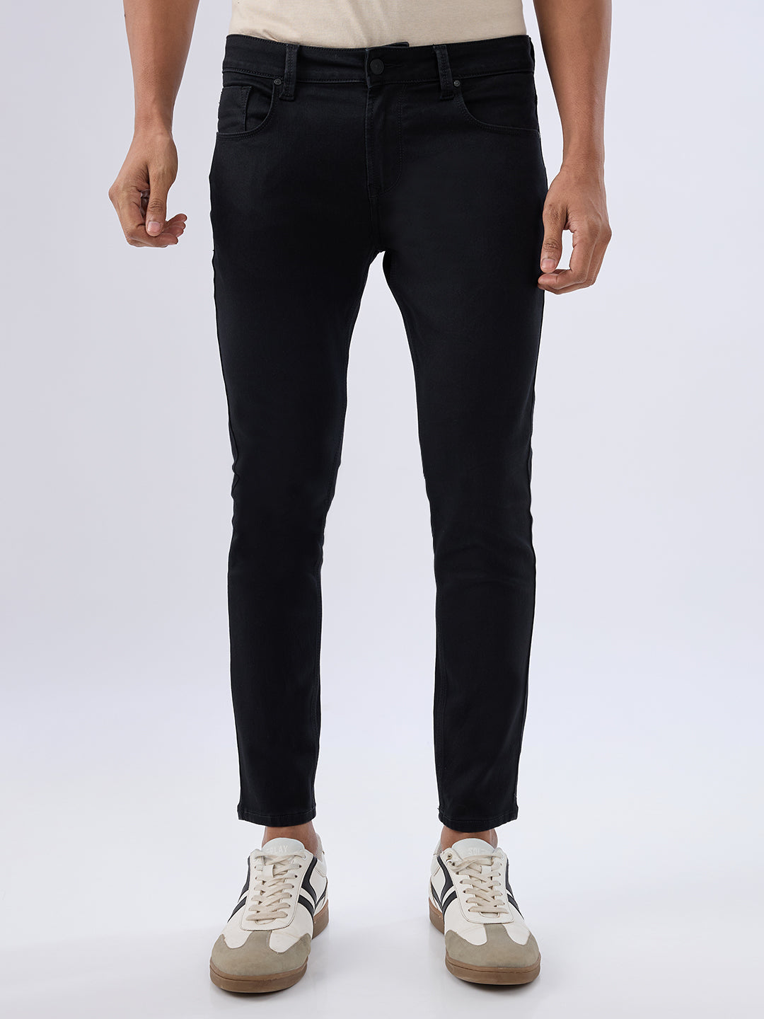 Men Kano Jeans Slim Fit Black Mid Rise