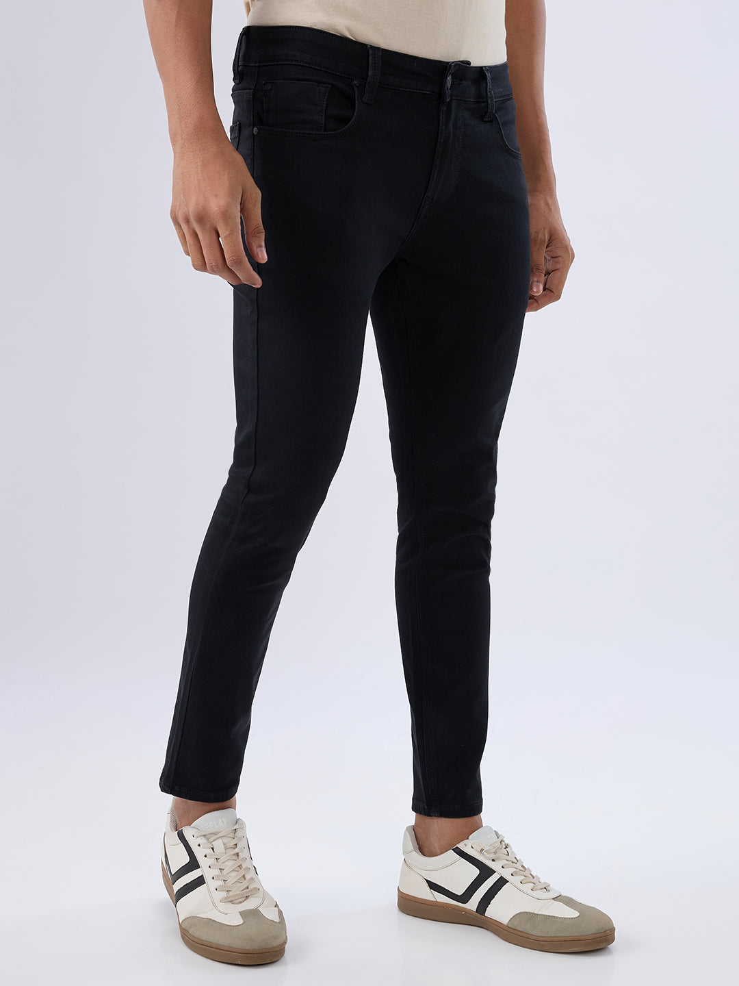 Spykar Black Slim Fit Mid Rise Jeans For Men