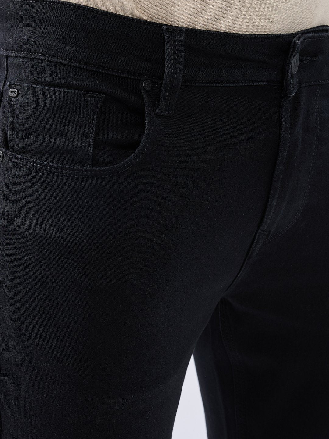 Men Kano Jeans Slim Fit Black Mid Rise