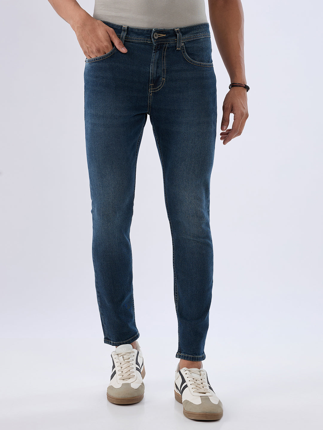 Spykar Vintage Blue Slim Fit Mid Rise Jeans For Men