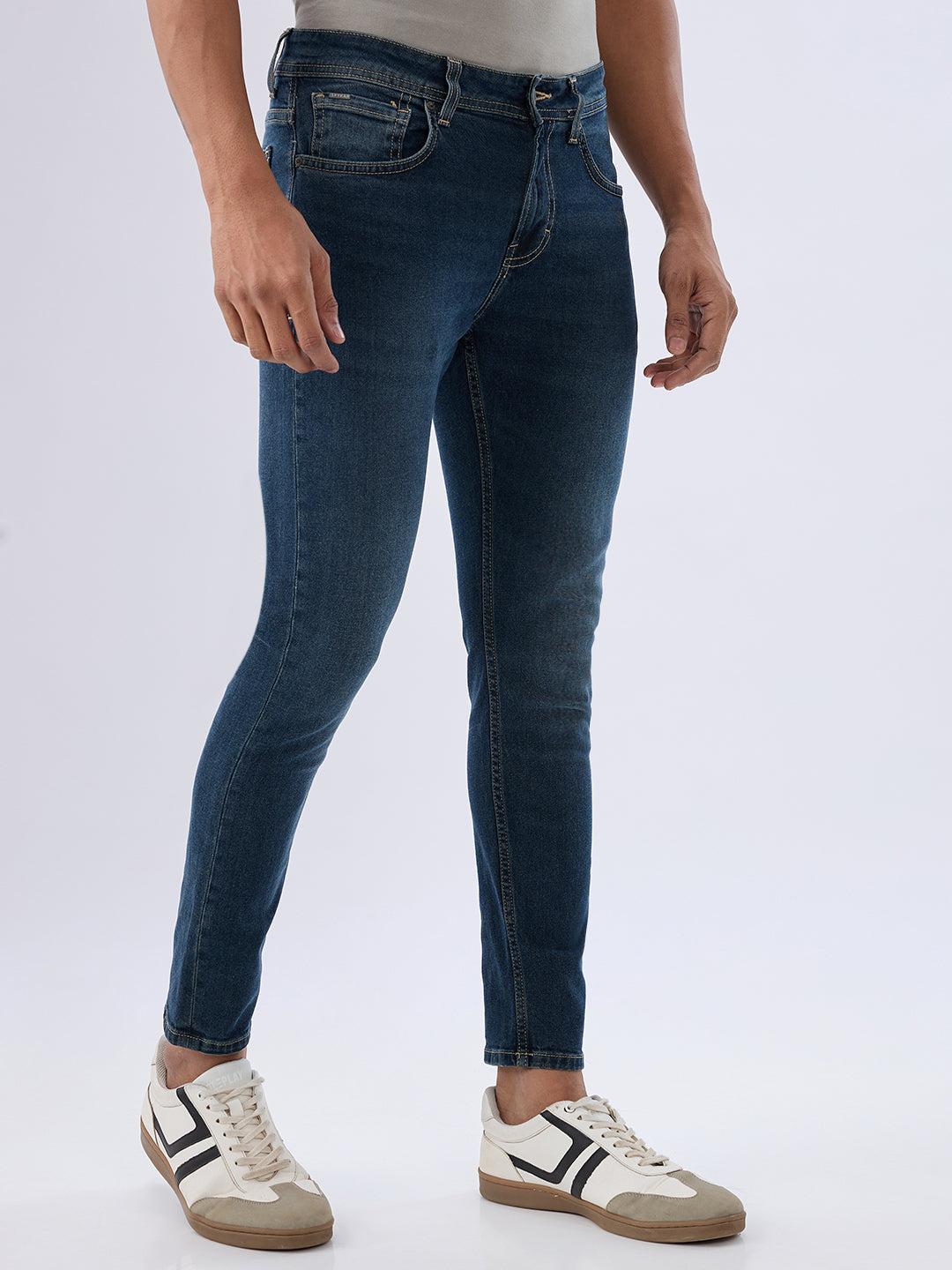 Spykar Vintage Blue Slim Fit Mid Rise Jeans For Men