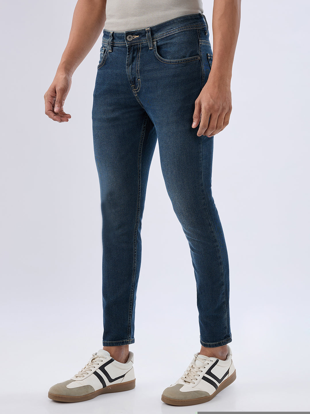 Spykar Vintage Blue Slim Fit Mid Rise Jeans For Men