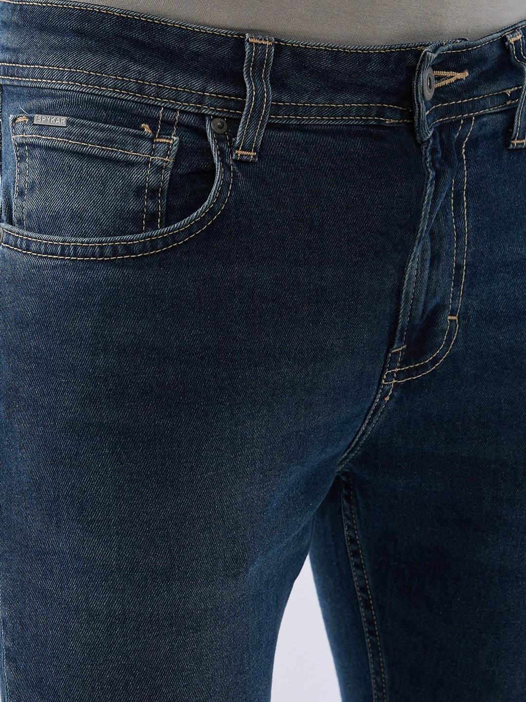 Spykar Vintage Blue Slim Fit Mid Rise Jeans For Men