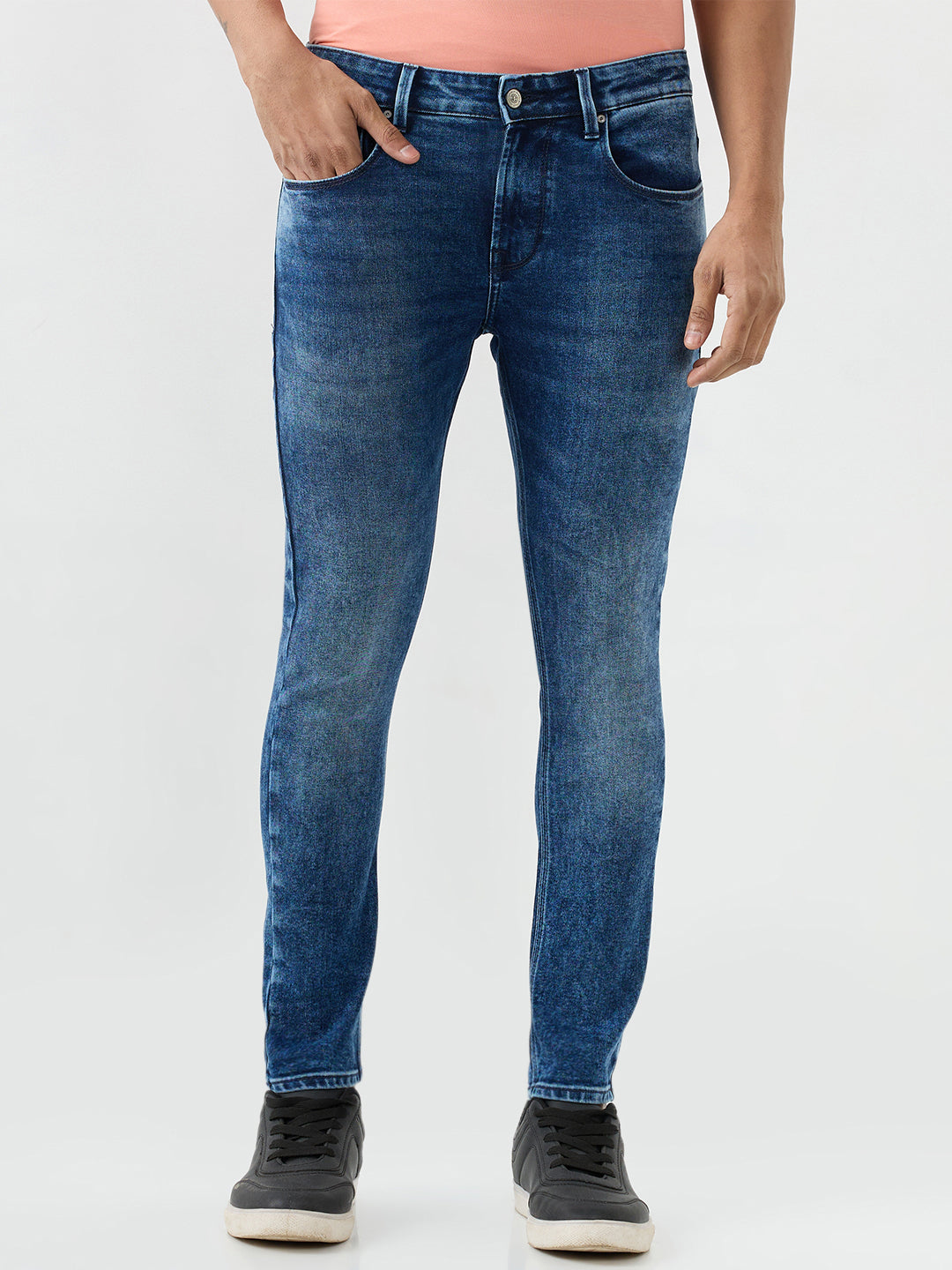 Spykar Mid Blue Slim Fit Mid Rise Jeans For Men