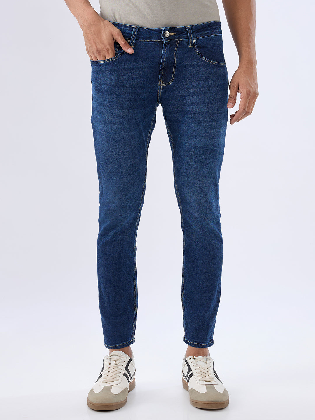 Spykar Dark Blue Slim Fit Mid Rise Jeans For Men