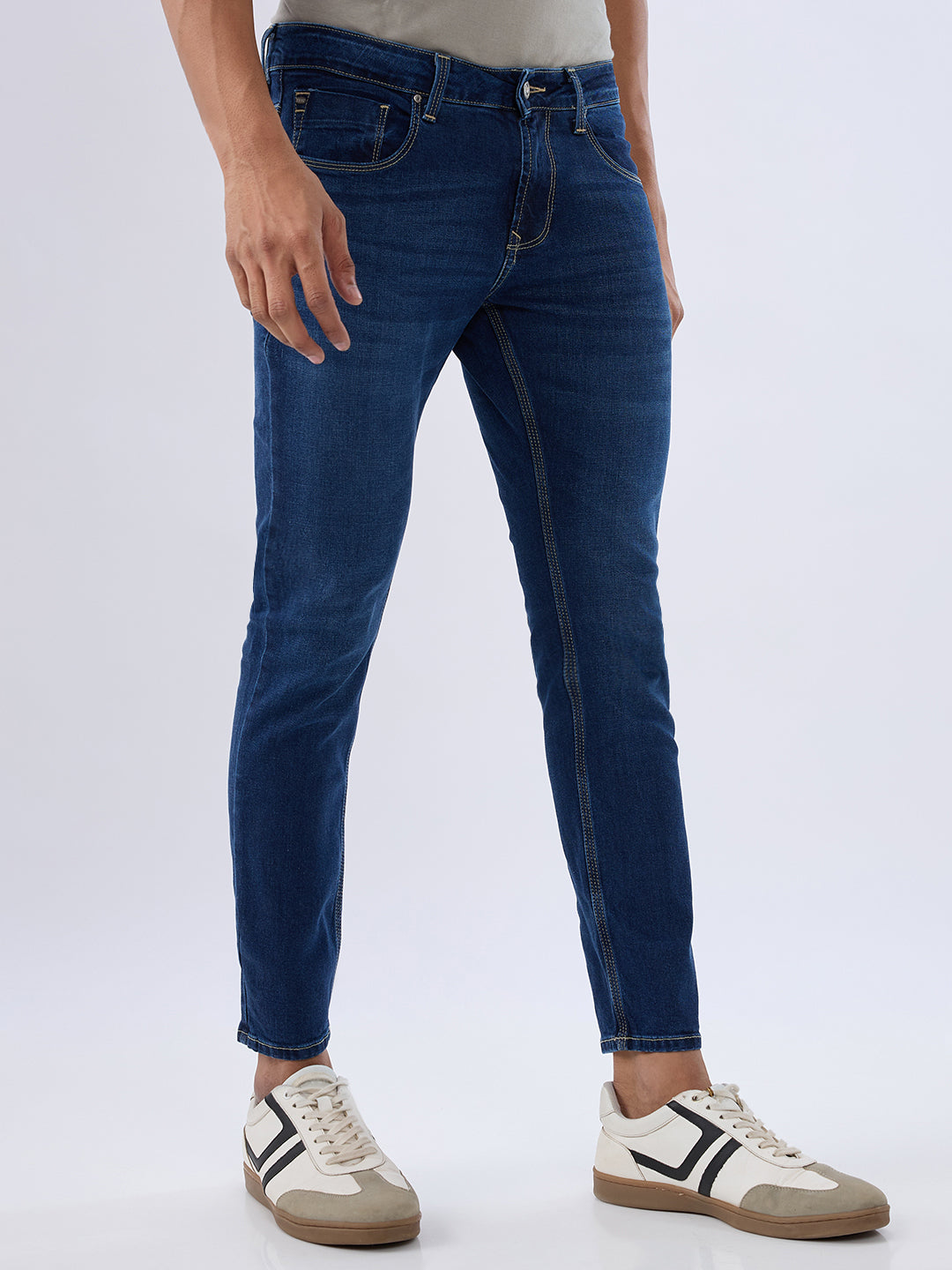 Spykar Dark Blue Slim Fit Mid Rise Jeans For Men