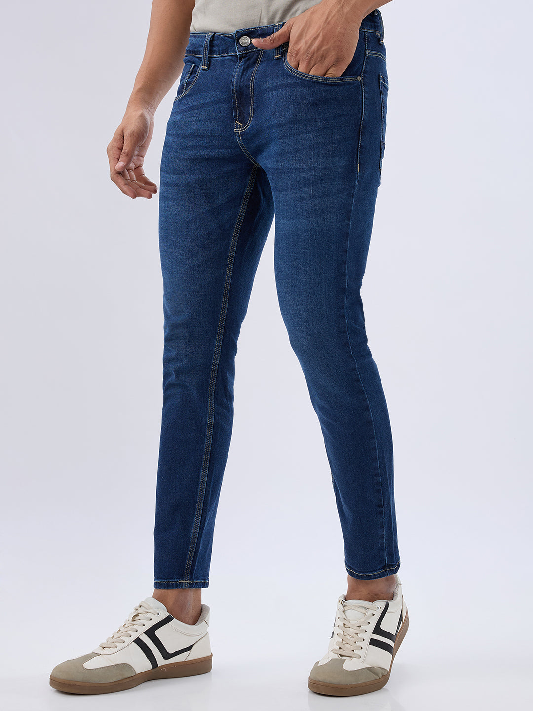 Spykar Dark Blue Slim Fit Mid Rise Jeans For Men