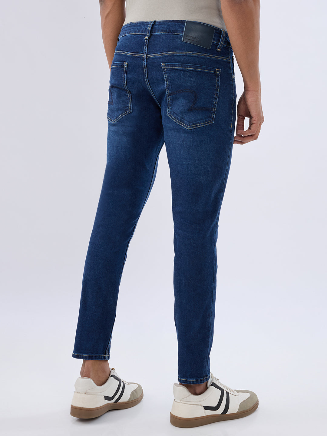 Spykar Dark Blue Slim Fit Mid Rise Jeans For Men