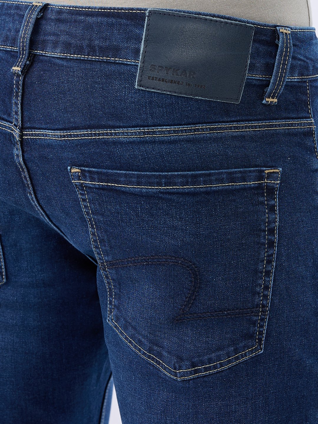 Spykar Dark Blue Slim Fit Mid Rise Jeans For Men