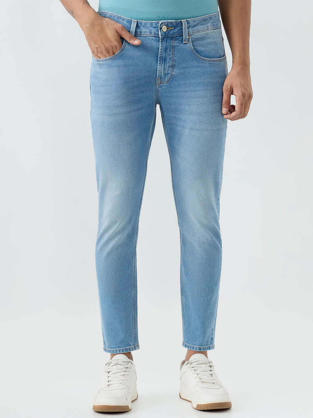 Spykar Light Blue Slim Fit Mid Rise Jeans For Men