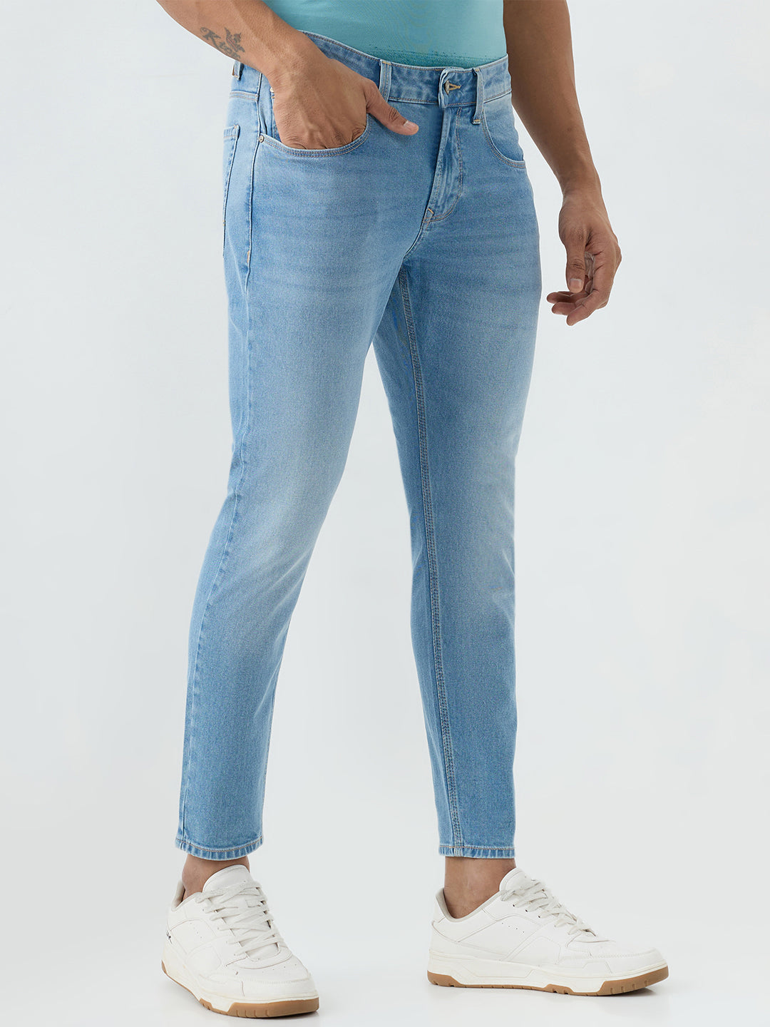 Spykar Light Blue Slim Fit Mid Rise Jeans For Men