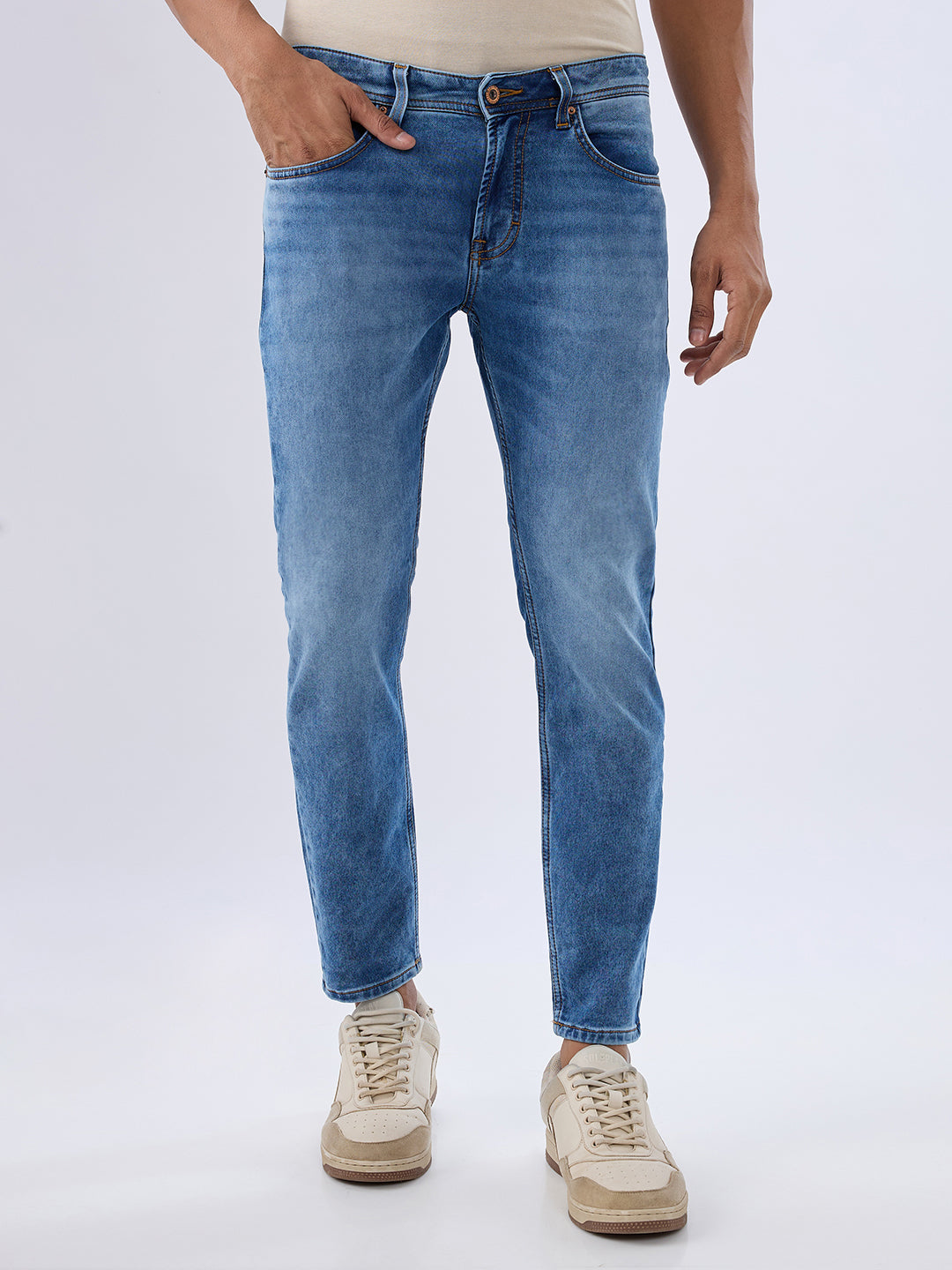 Spykar Mid Blue Slim Fit Mid Rise Jeans For Men