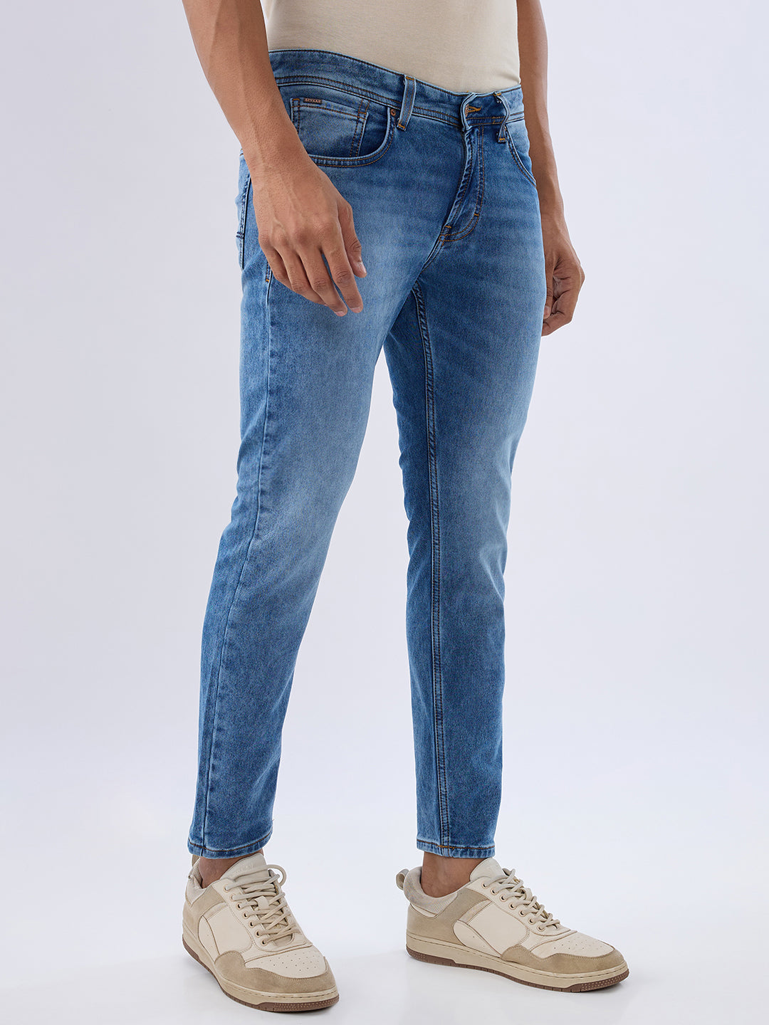 Spykar Mid Blue Slim Fit Mid Rise Jeans For Men