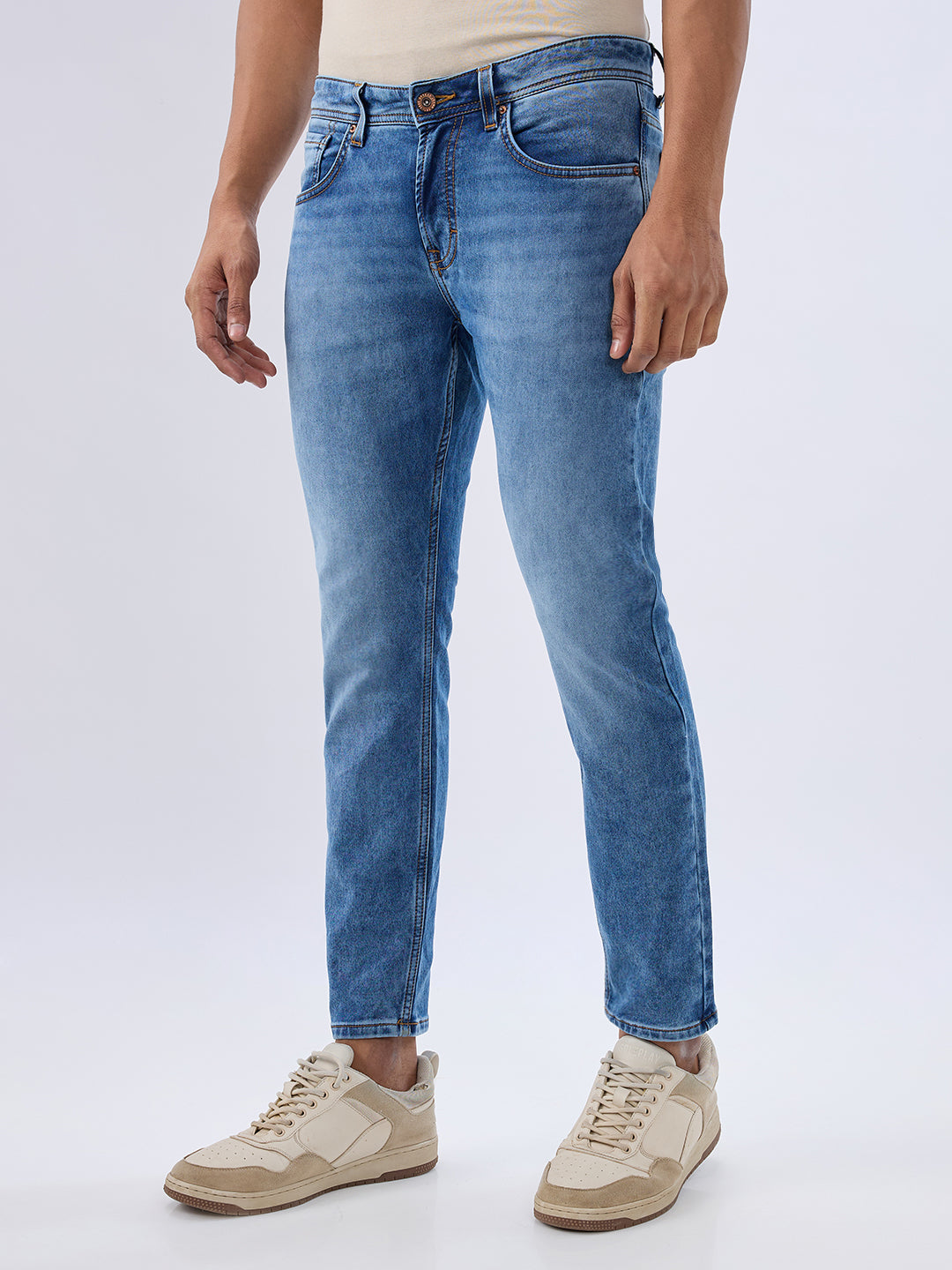 Men Kano Jeans Slim Fit Blue Mid Rise