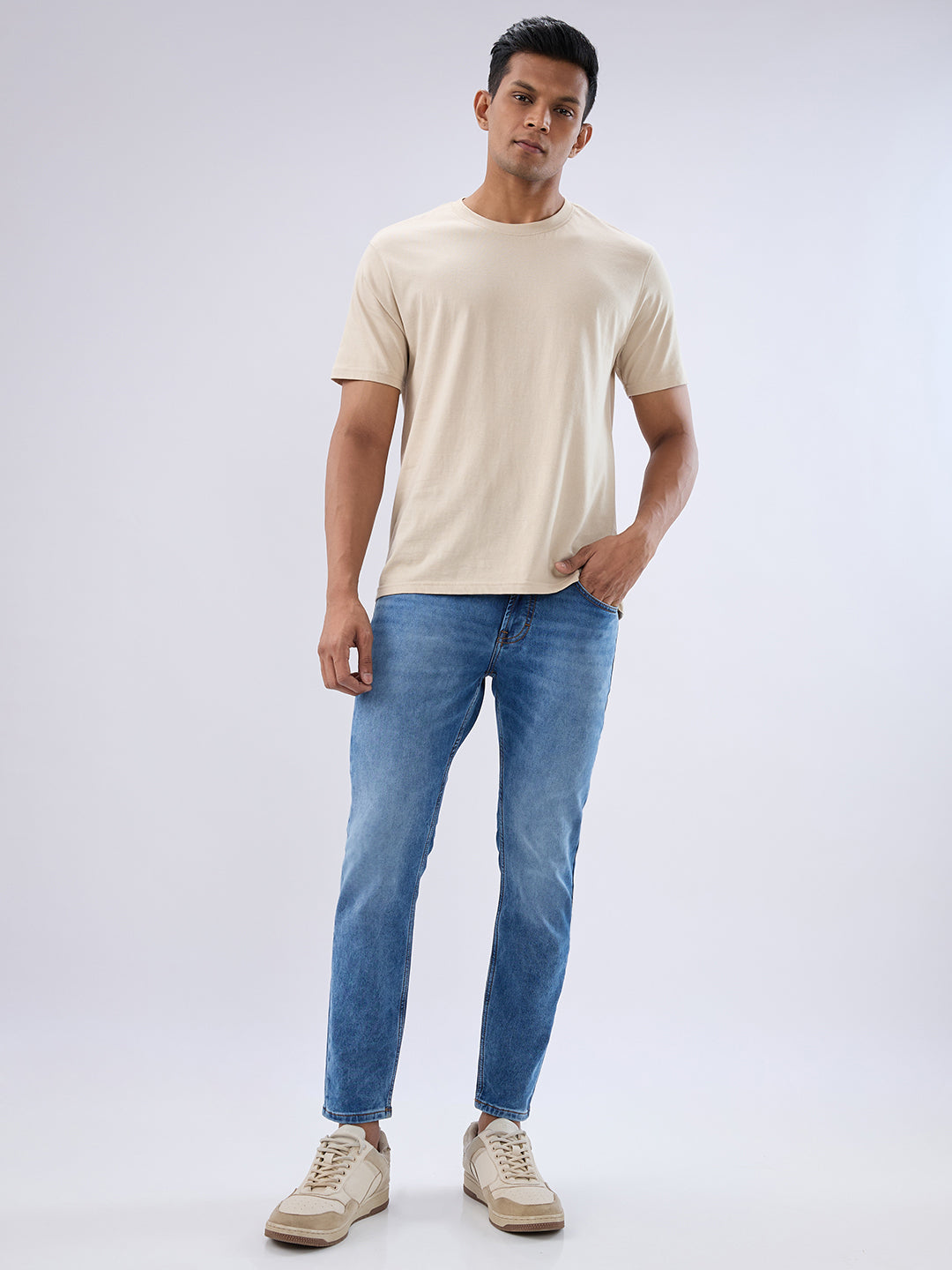 Spykar Mid Blue Slim Fit Mid Rise Jeans For Men