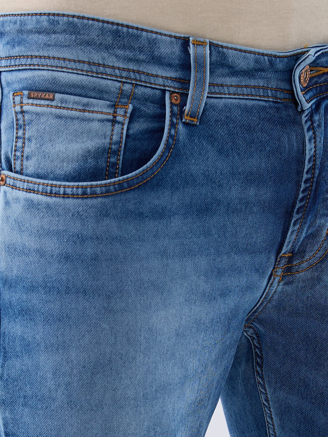 Spykar Mid Blue Slim Fit Mid Rise Jeans For Men