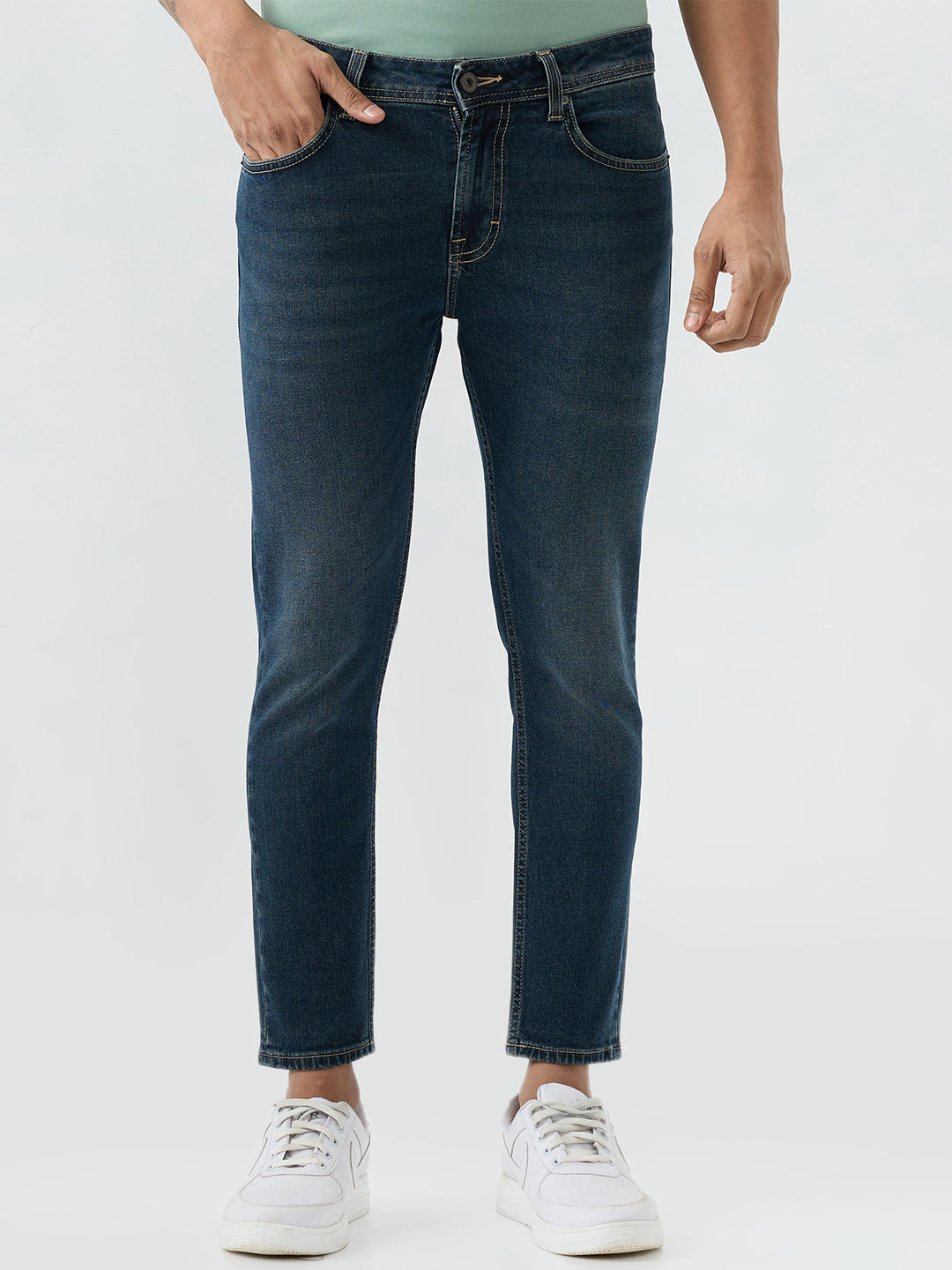 Spykar Vintage Blue Slim Fit Mid Rise Jeans For Men