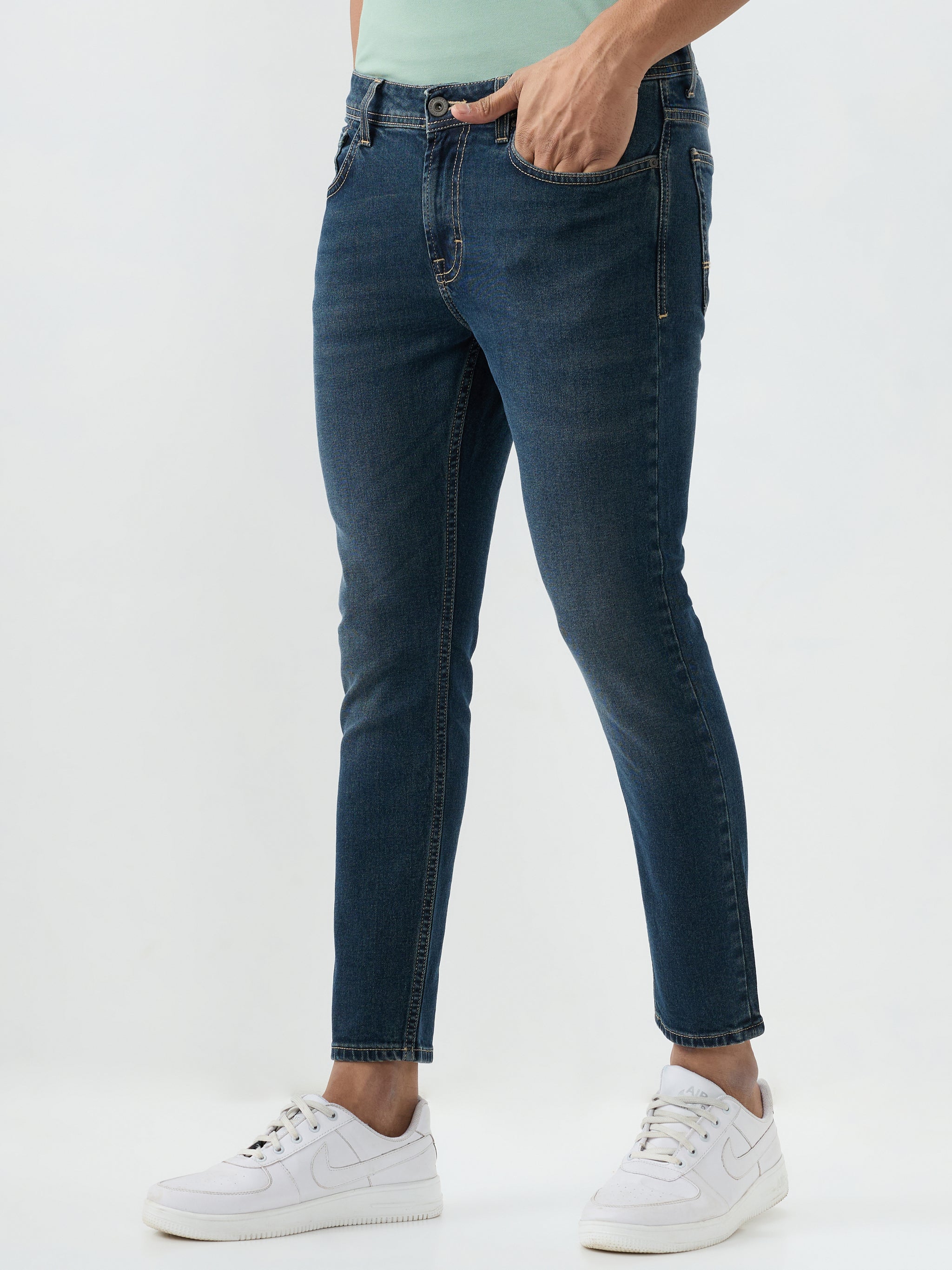 Men Kano Jeans Slim Fit Vintage Blue Mid Rise