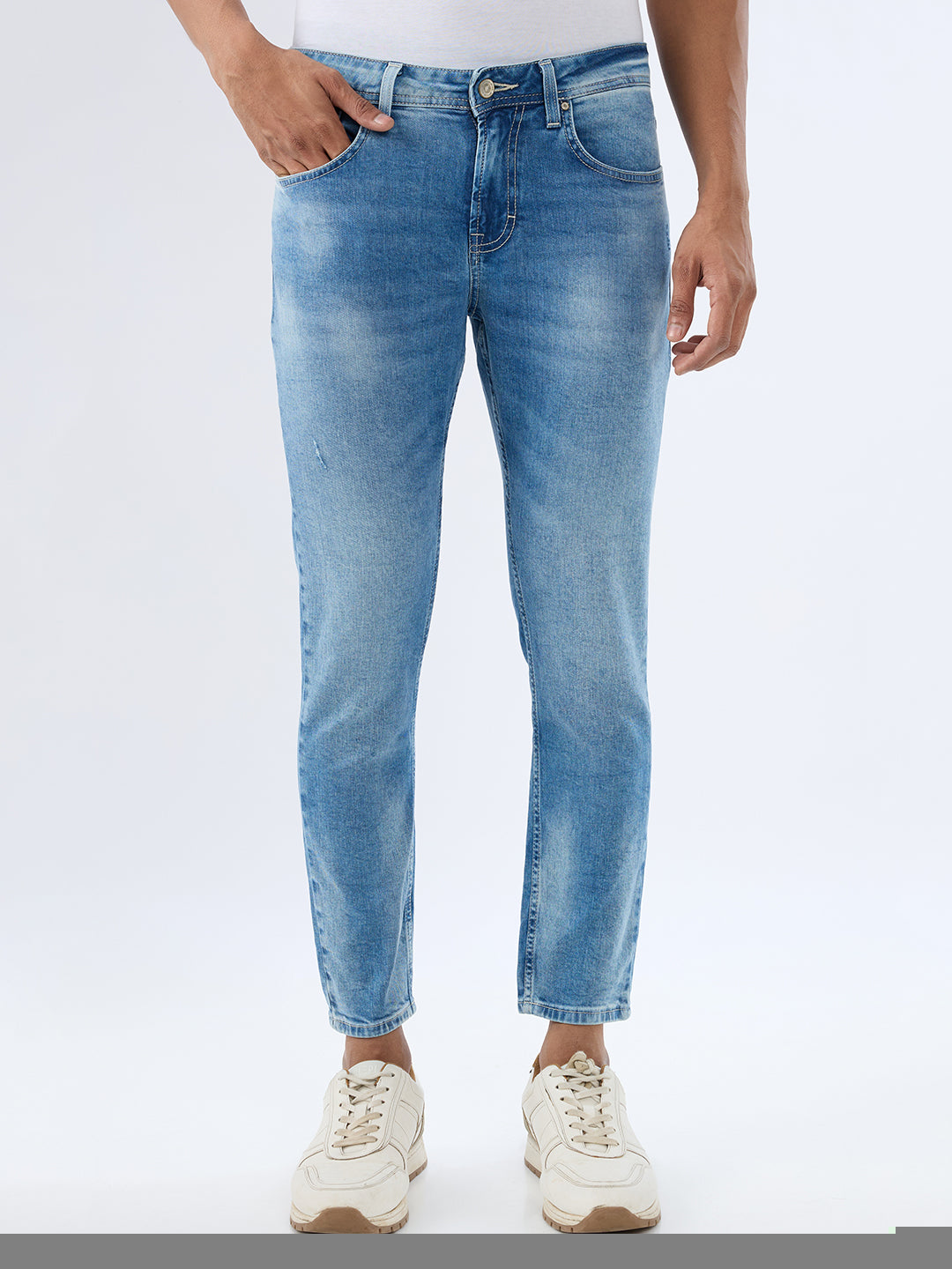 Spykar Light Blue Slim Fit Mid Rise Jeans For Men