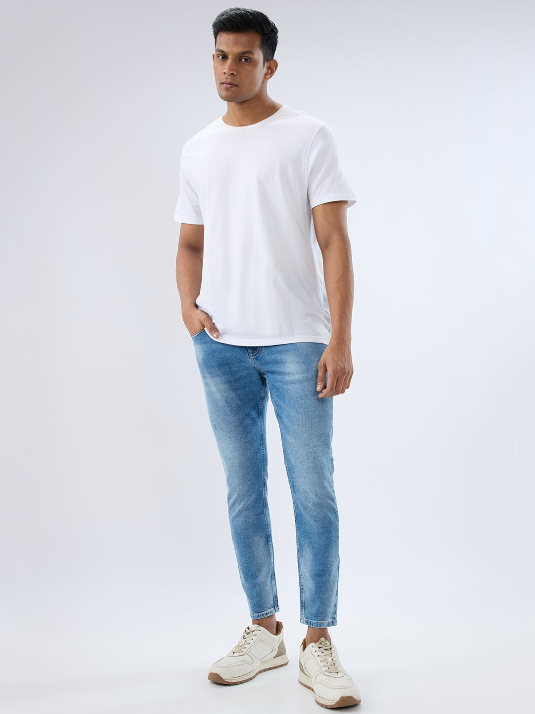 Spykar Light Blue Slim Fit Mid Rise Jeans For Men