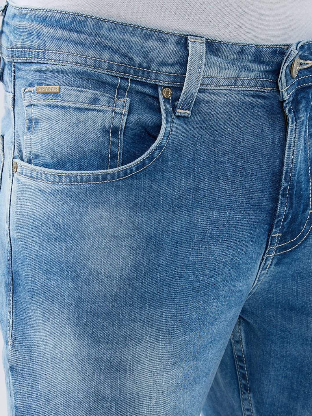 Spykar Light Blue Slim Fit Mid Rise Jeans For Men