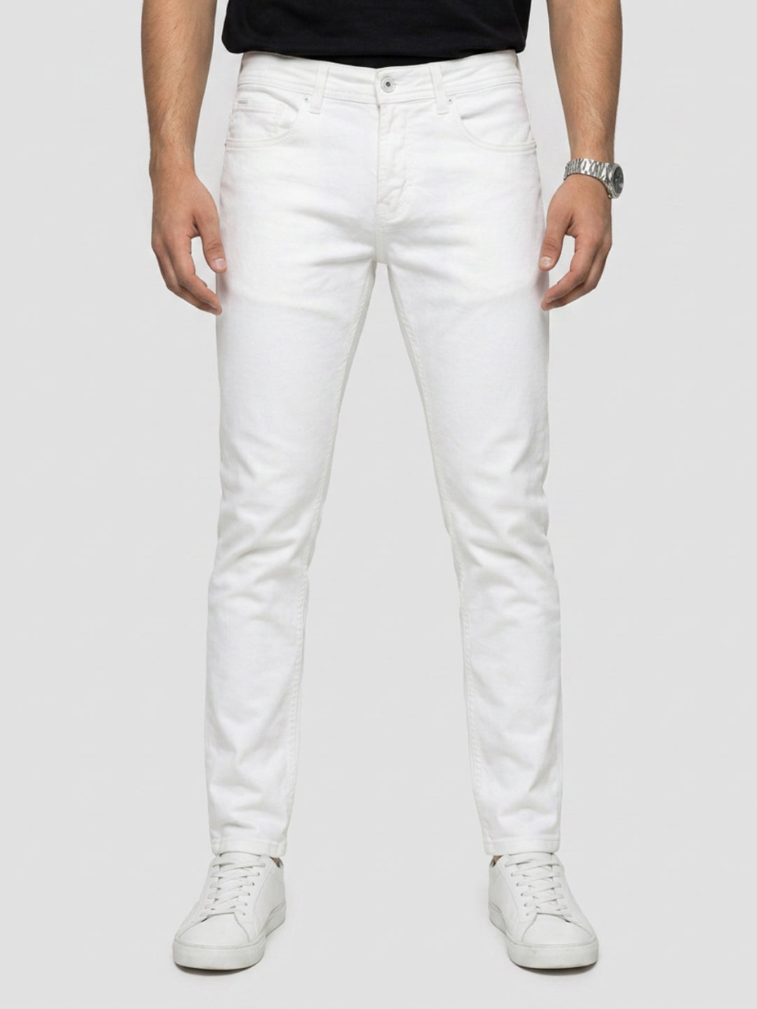 Men Kano Jeans Slim Fit White Mid Rise