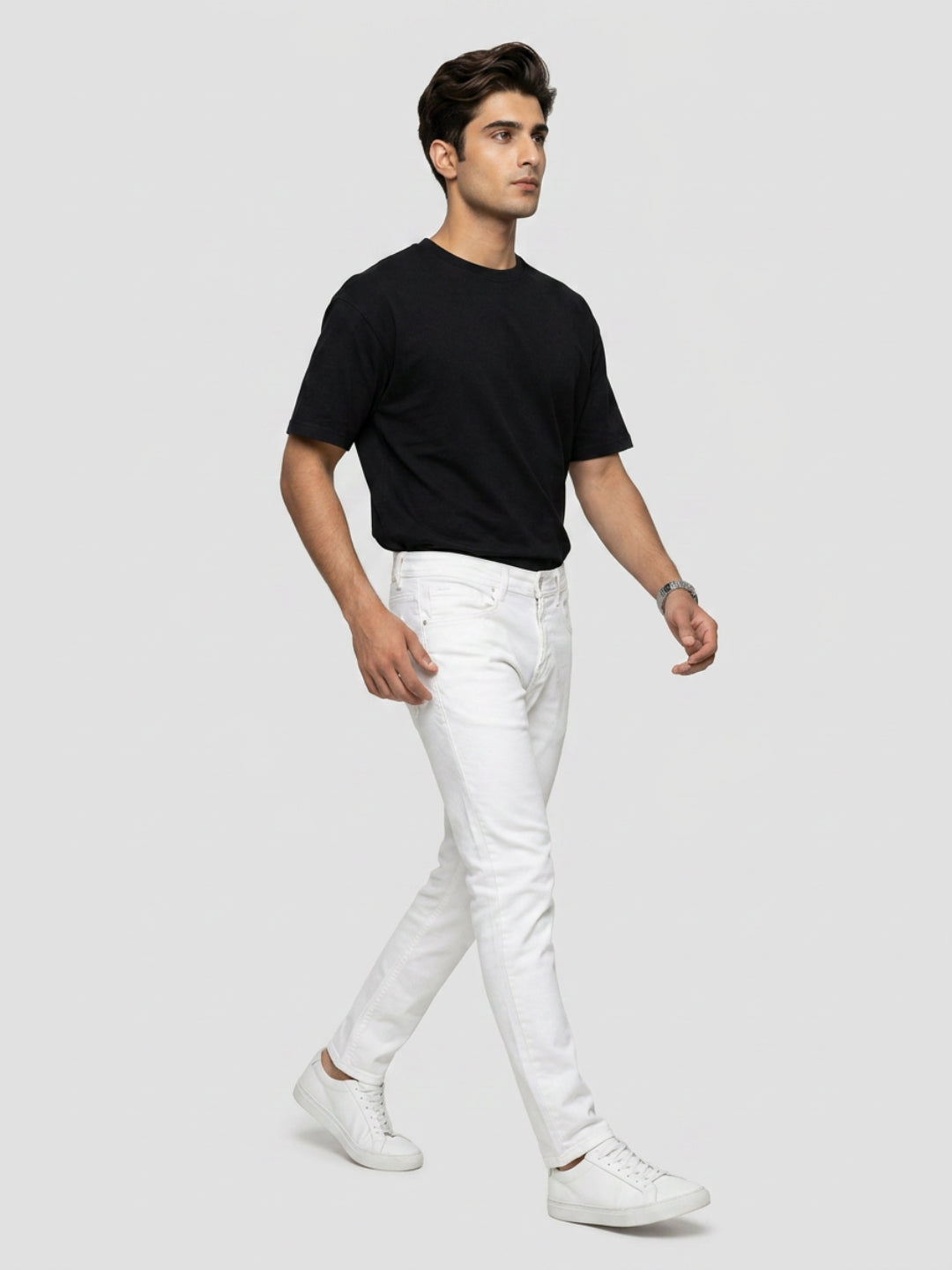 Men Kano Jeans Slim Fit White Mid Rise