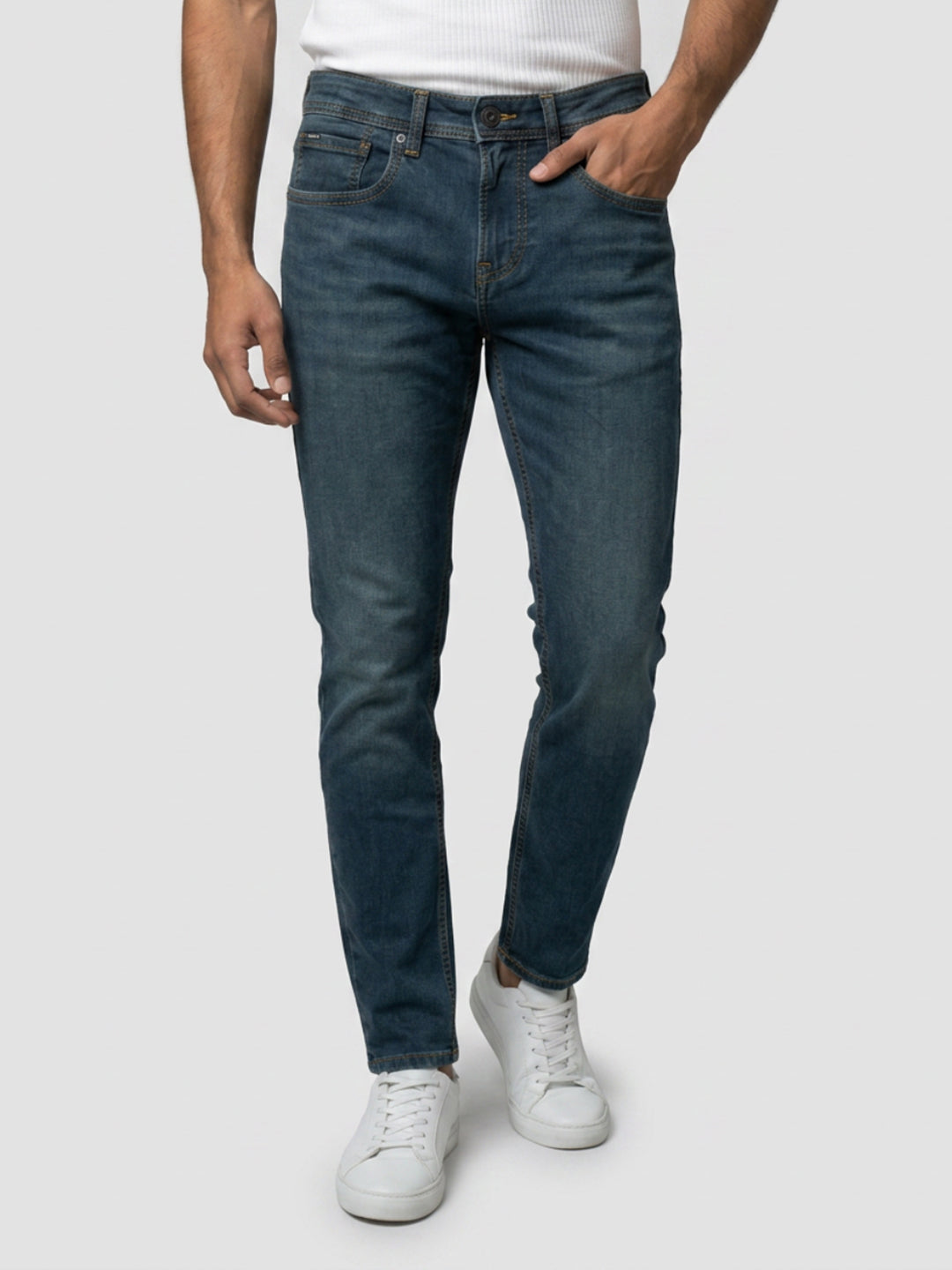 Men Kano Jeans Slim Fit Vintage Blue Mid Rise