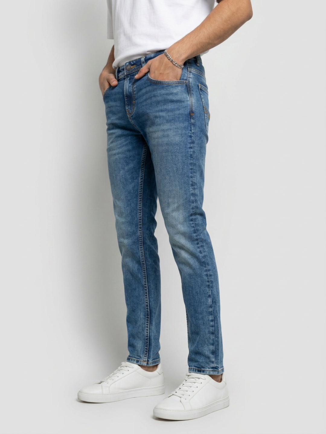 Men Kano Jeans Slim Fit Vintage Blue Mid Rise
