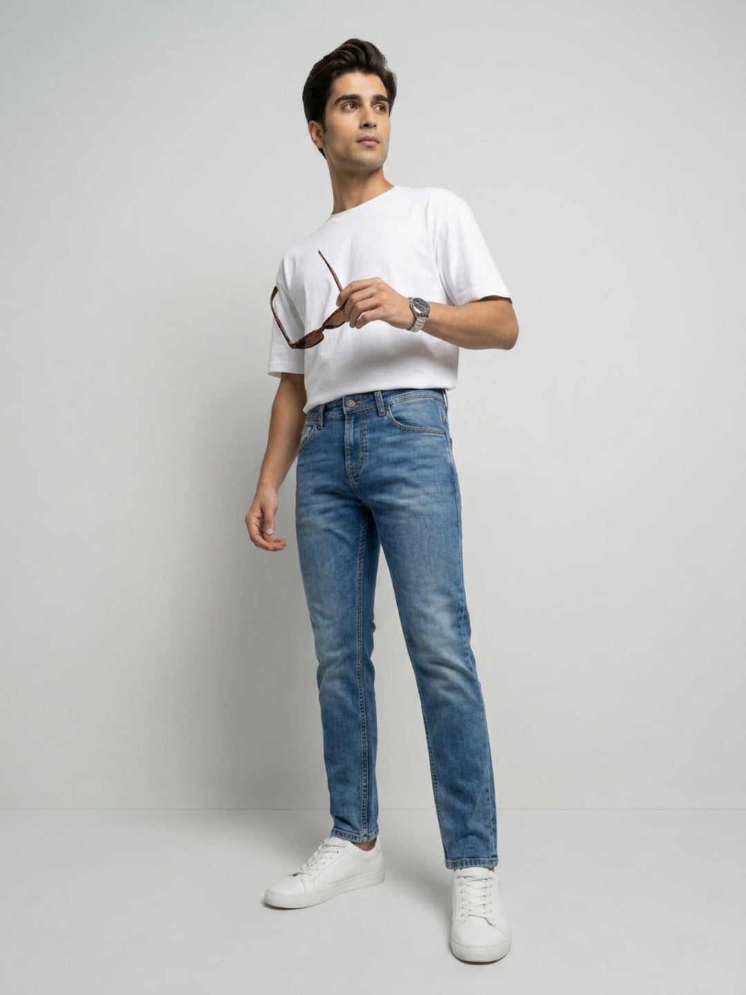 Men Kano Jeans Slim Fit Vintage Blue Mid Rise