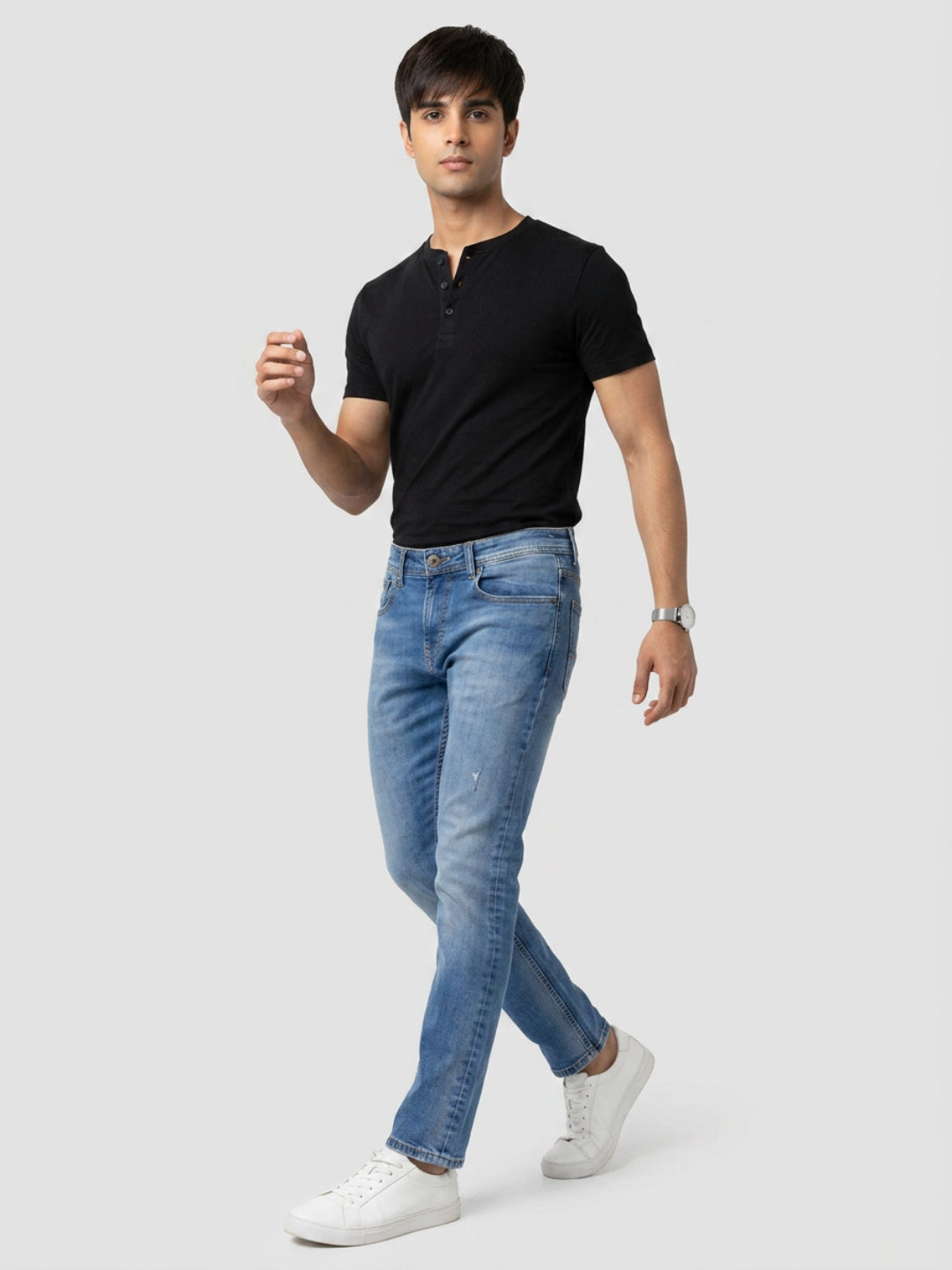 Men Kano Jeans Slim Fit Mid Blue Mid Rise