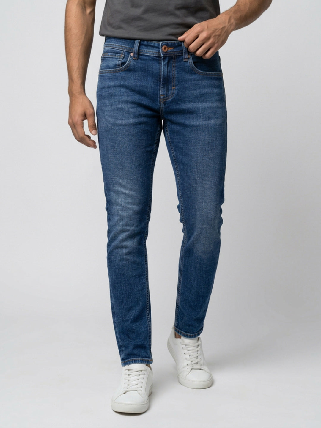 Men Kano Jeans Slim Fit Mid Blue Mid Rise