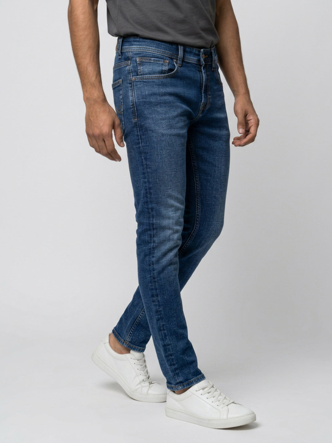 Men Kano Jeans Slim Fit Mid Blue Mid Rise