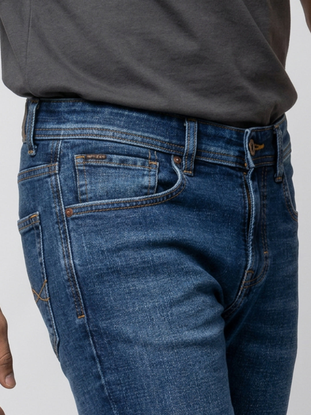 Men Kano Jeans Slim Fit Mid Blue Mid Rise