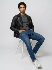 Men Kano Jeans Slim Fit Mid Blue Mid Rise