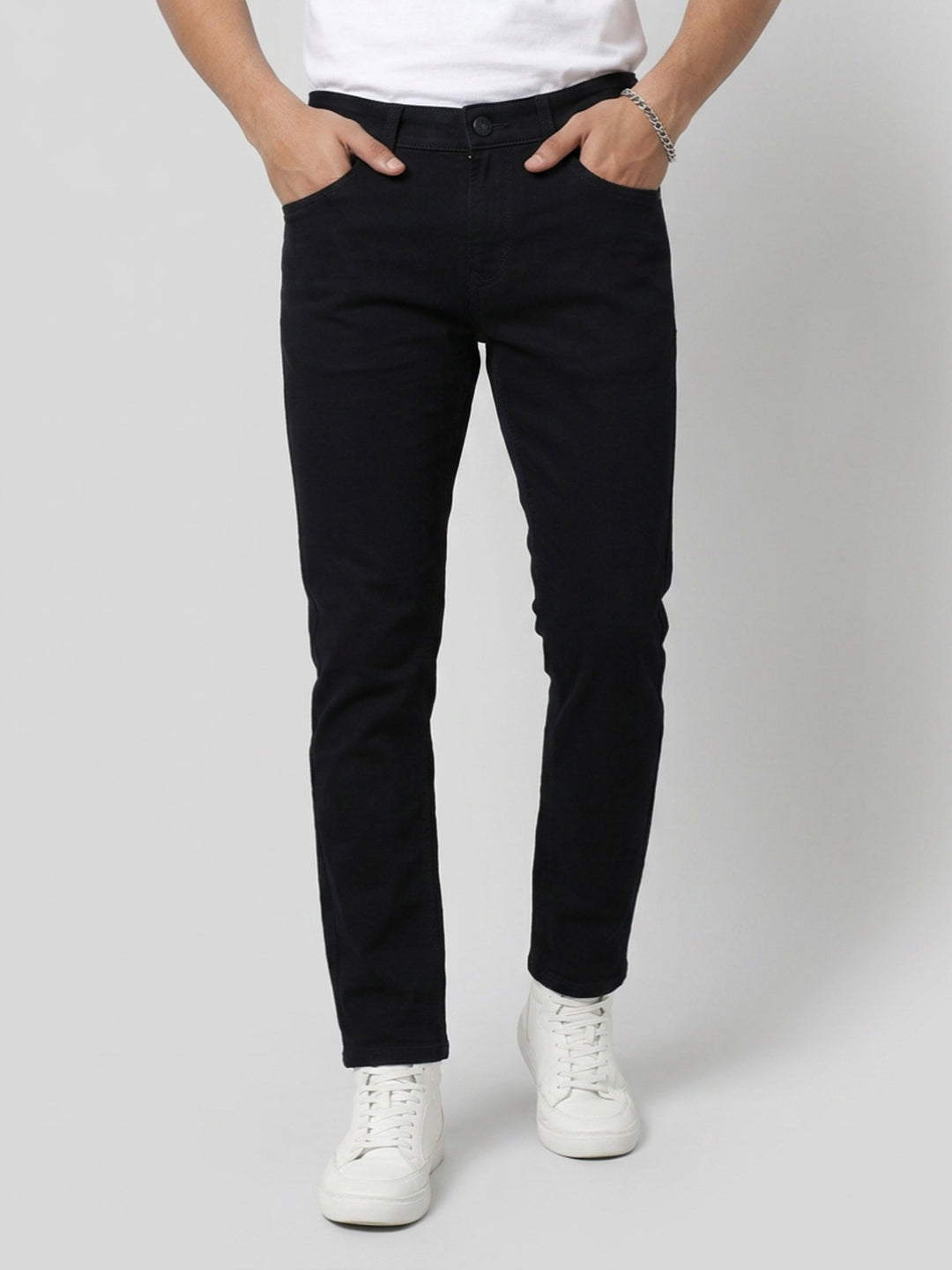 Men Kano Jeans Slim Fit Black Mid Rise