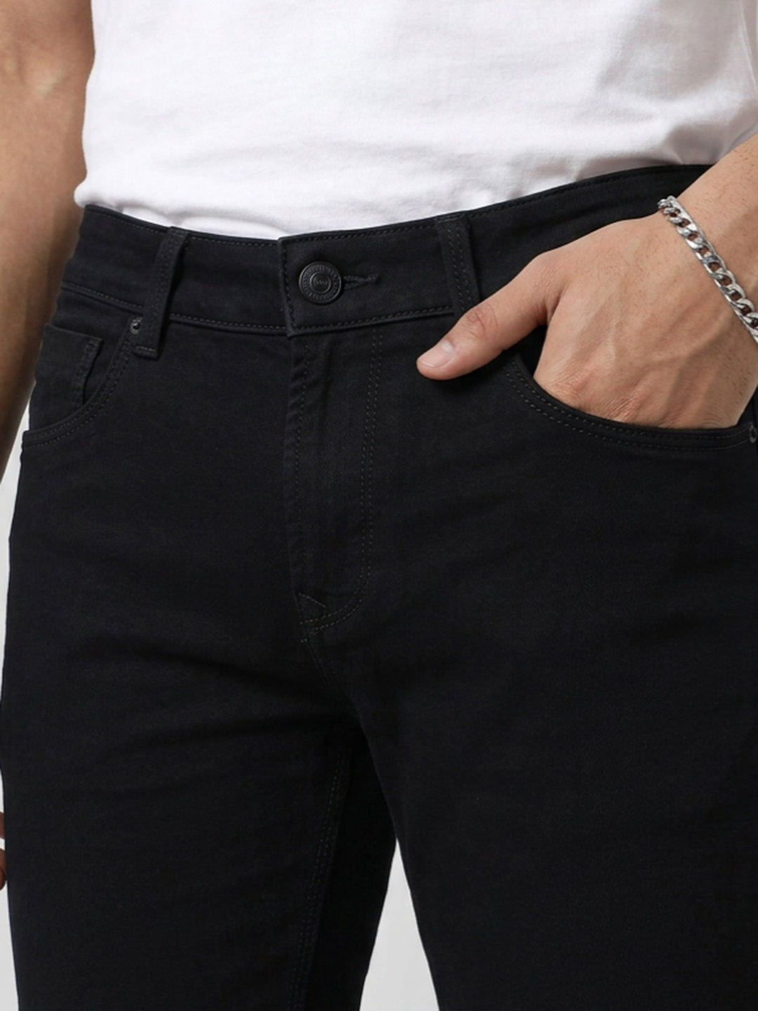 Men Kano Jeans Slim Fit Black Mid Rise