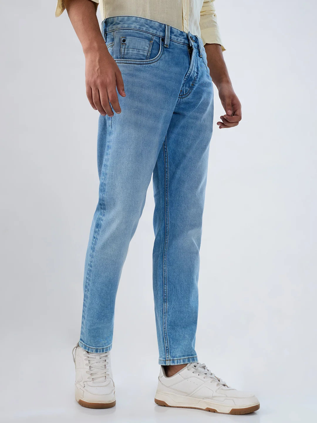 Men Jeans Slim Fit Light Blue Mid Rise