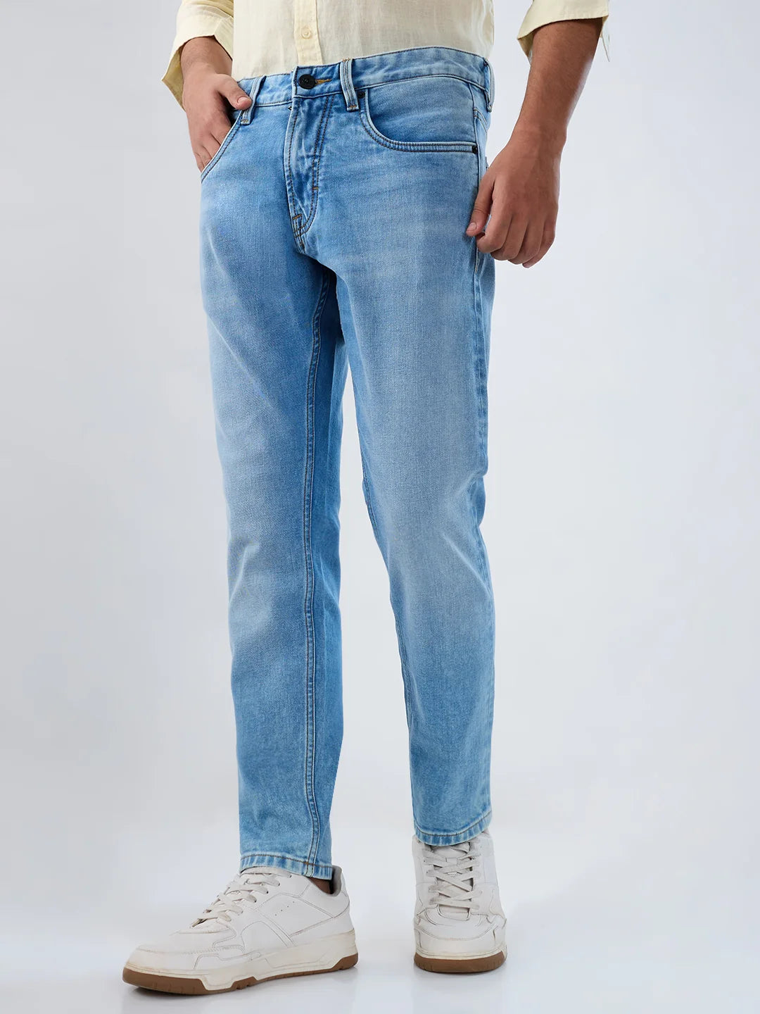 Men Jeans Slim Fit Light Blue Mid Rise