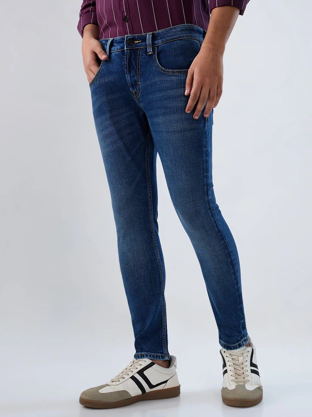 Men Jeans Slim Fit Mid Blue Mid Rise