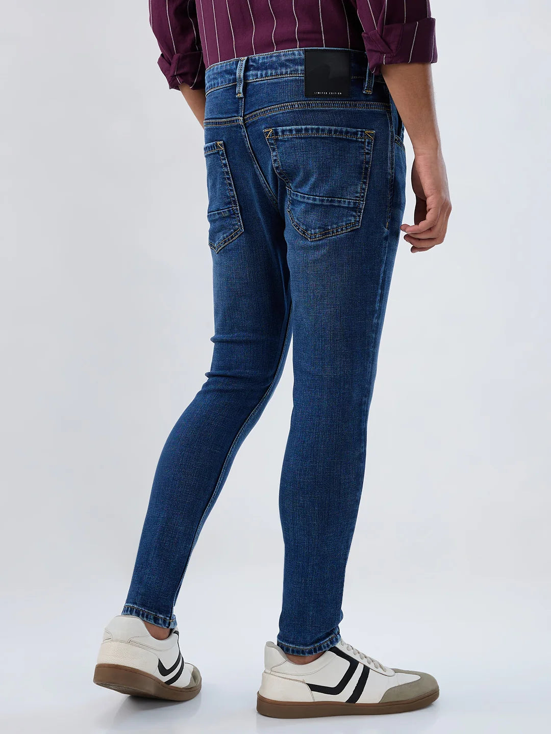 Men Jeans Slim Fit Mid Blue Mid Rise