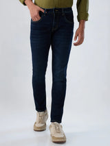 Men Jeans Slim Fit Dark Blue Mid Rise