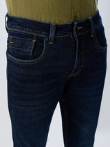 Men Jeans Slim Fit Dark Blue Mid Rise