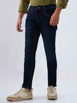 Men Jeans Slim Fit Dark Blue Mid Rise
