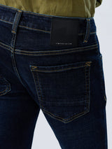 Men Jeans Slim Fit Dark Blue Mid Rise