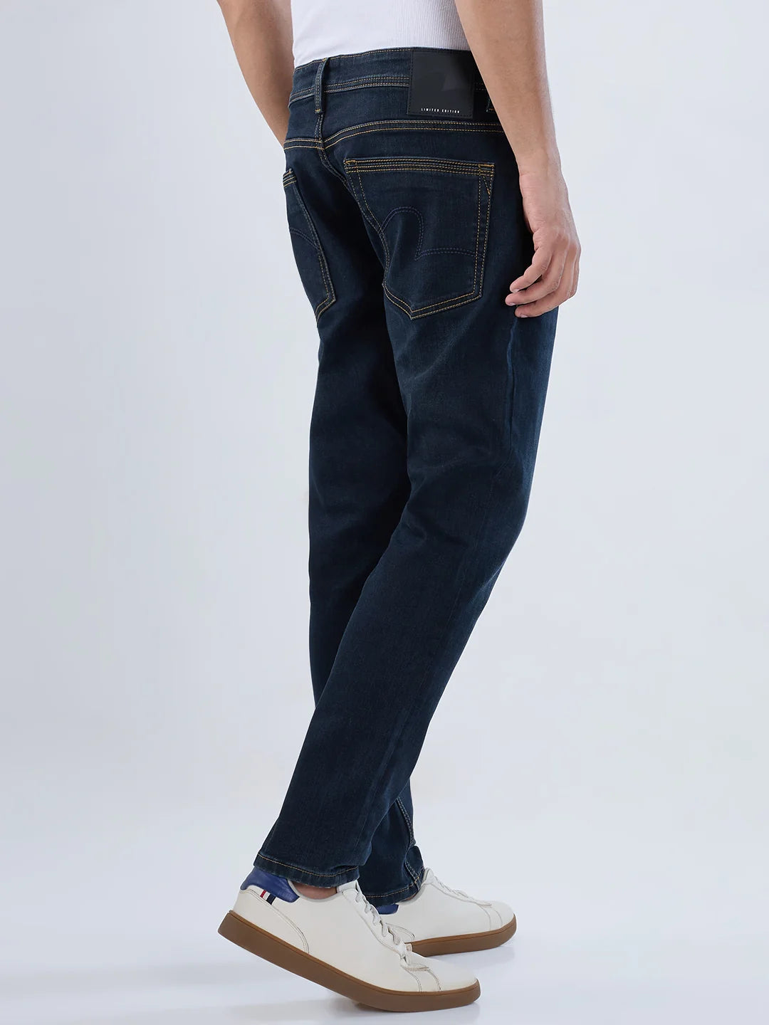 Men Jeans Slim Fit Dark Blue Mid Rise