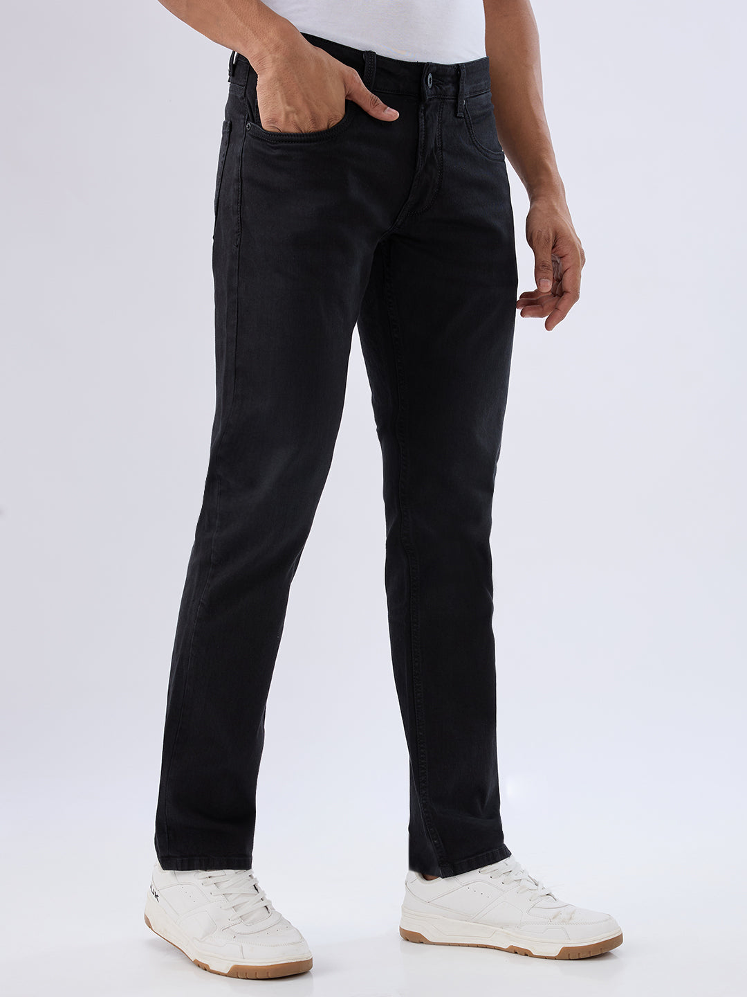 Spykar Black Regular Fit Mid Rise Jeans For Men