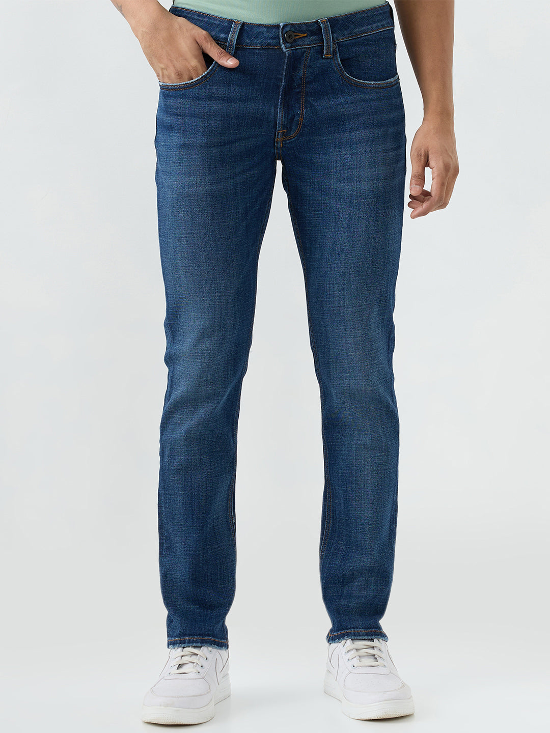 Spykar Dark Blue Regular Fit Mid Rise Jeans For Men
