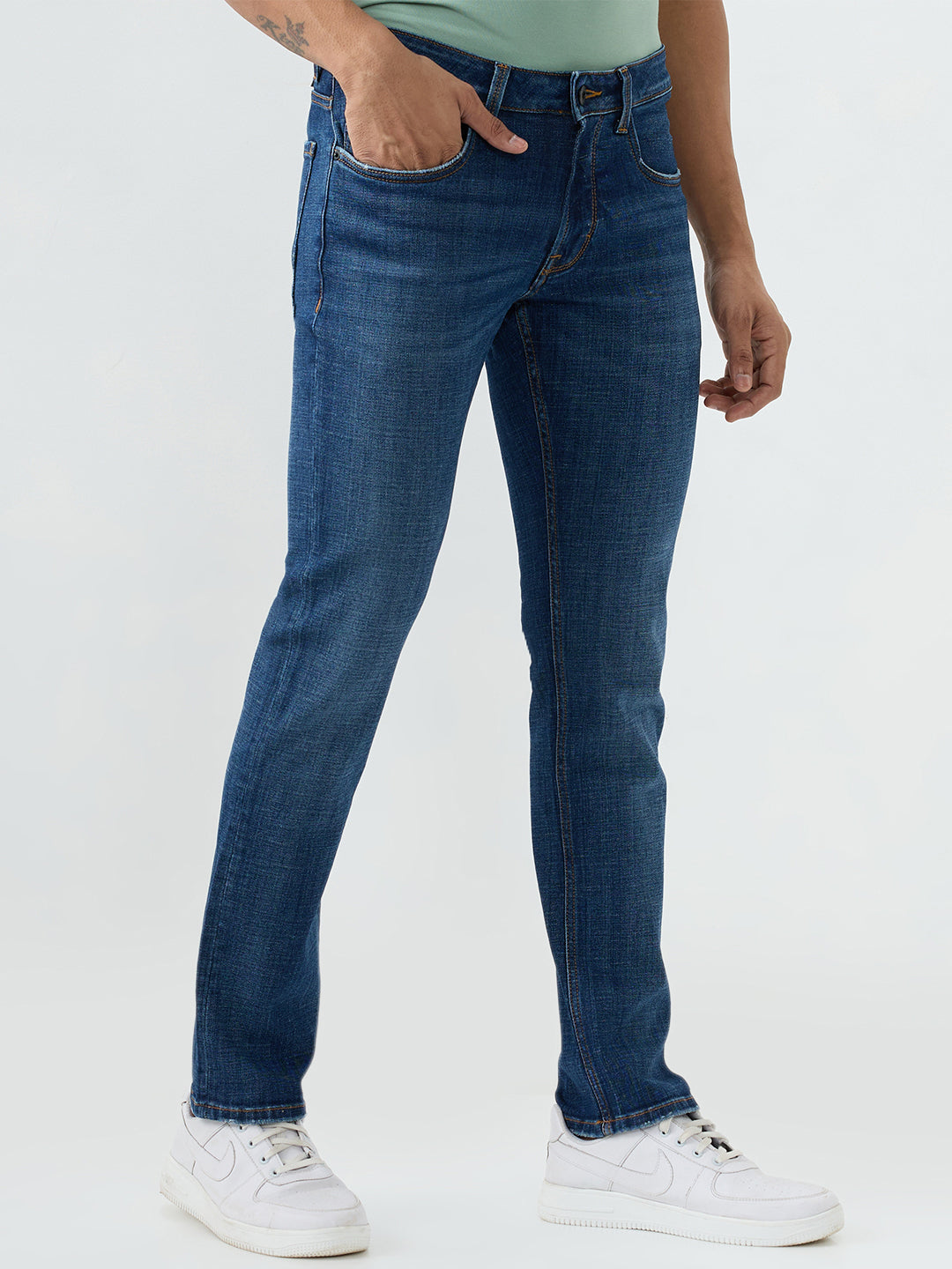 Spykar Dark Blue Regular Fit Mid Rise Jeans For Men